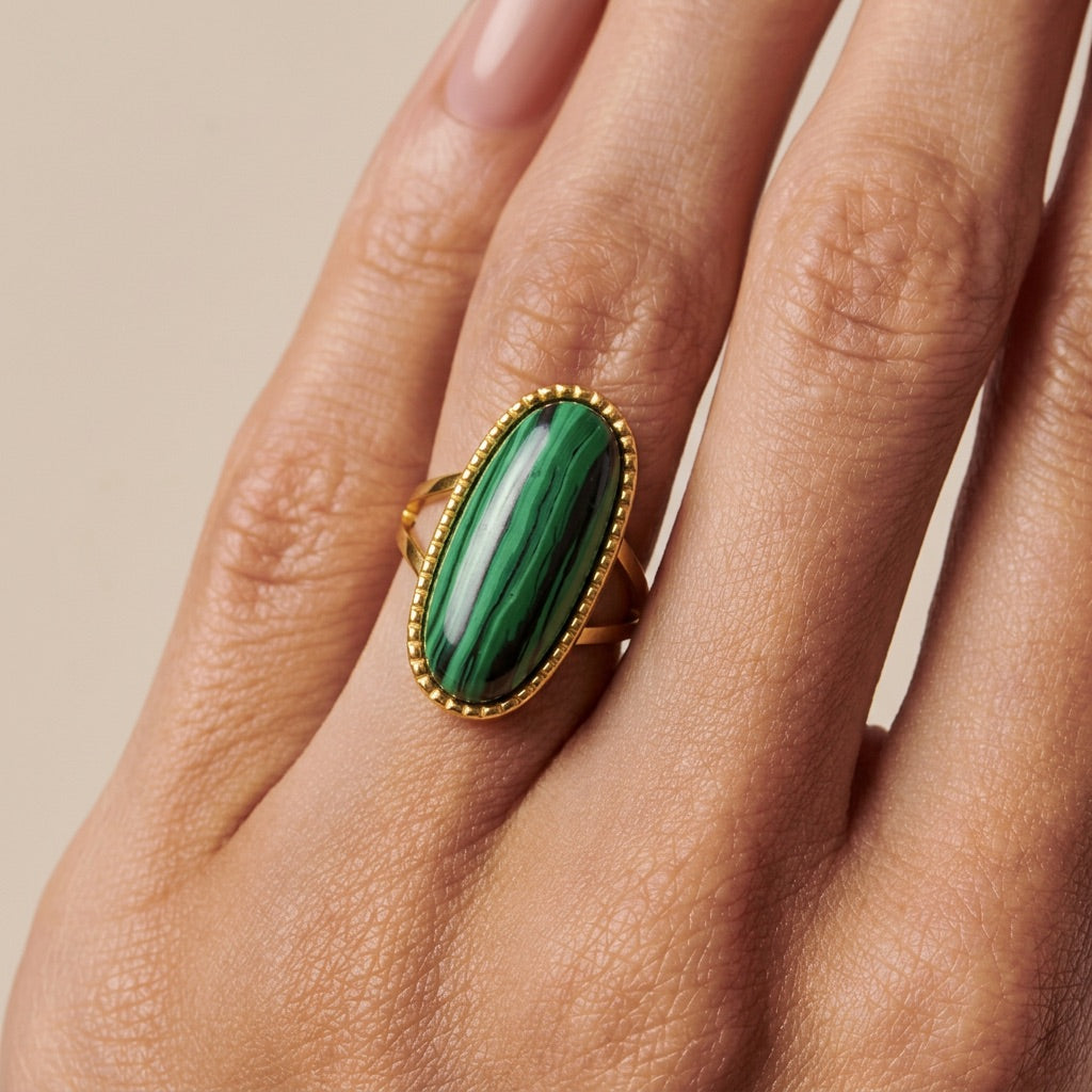 Malachite Adjustable Ring "Calyros"