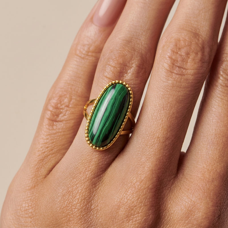 Malachite Adjustable Ring "Calyros"