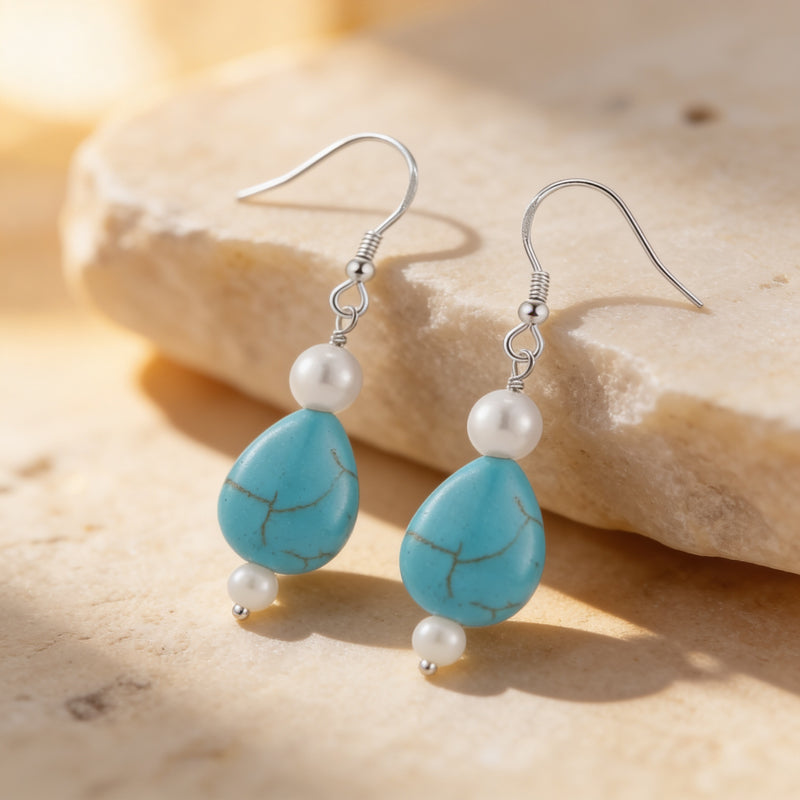 Turquoise Stone Earrings "Mega Galet"