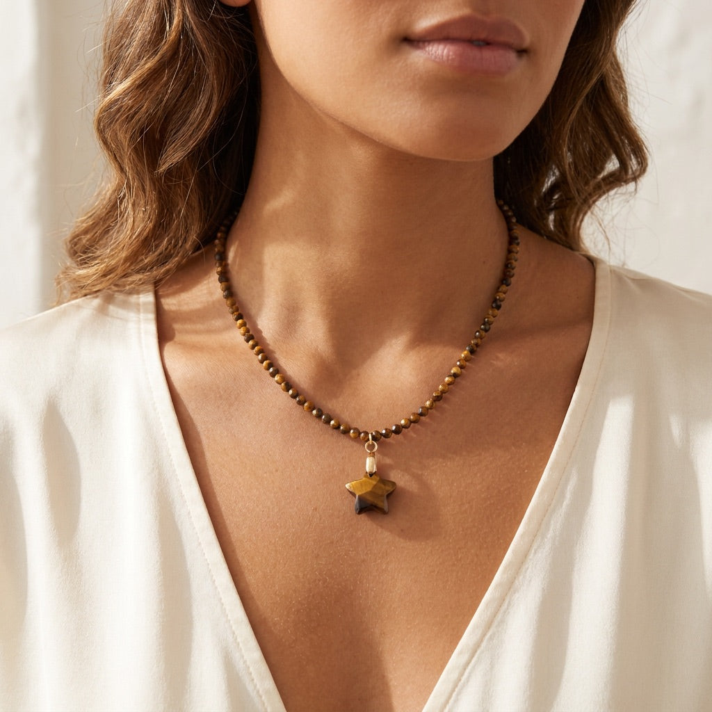 Tiger Eye Stone Star Necklace "Stela"