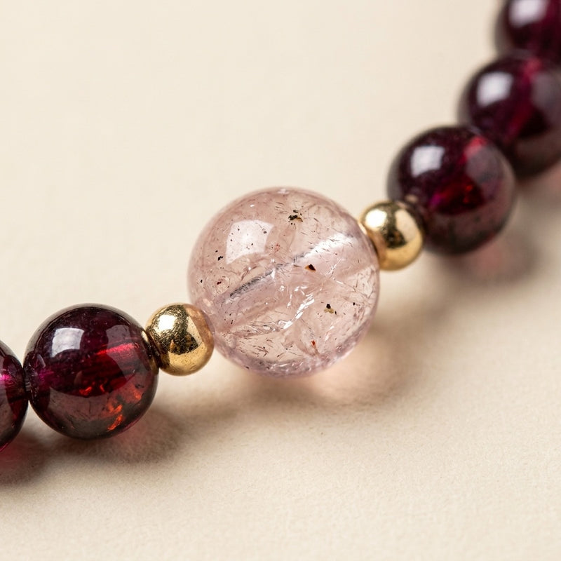Red Garnet Stone & Rose Quartz Bracelet "Jiandan"