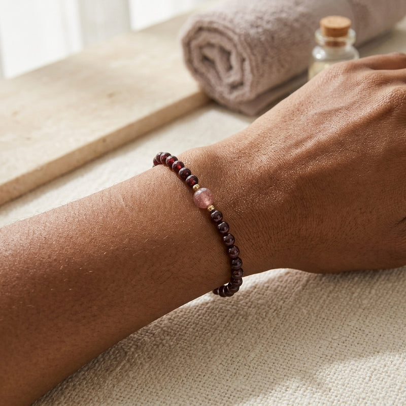 Red Garnet Stone & Rose Quartz Bracelet "Jiandan"