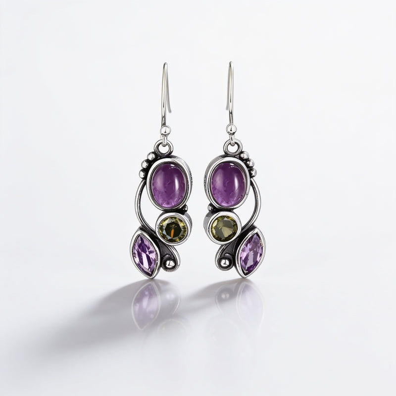 Amethyst & Peridot Drop Vintage Earrings “Mirelya”