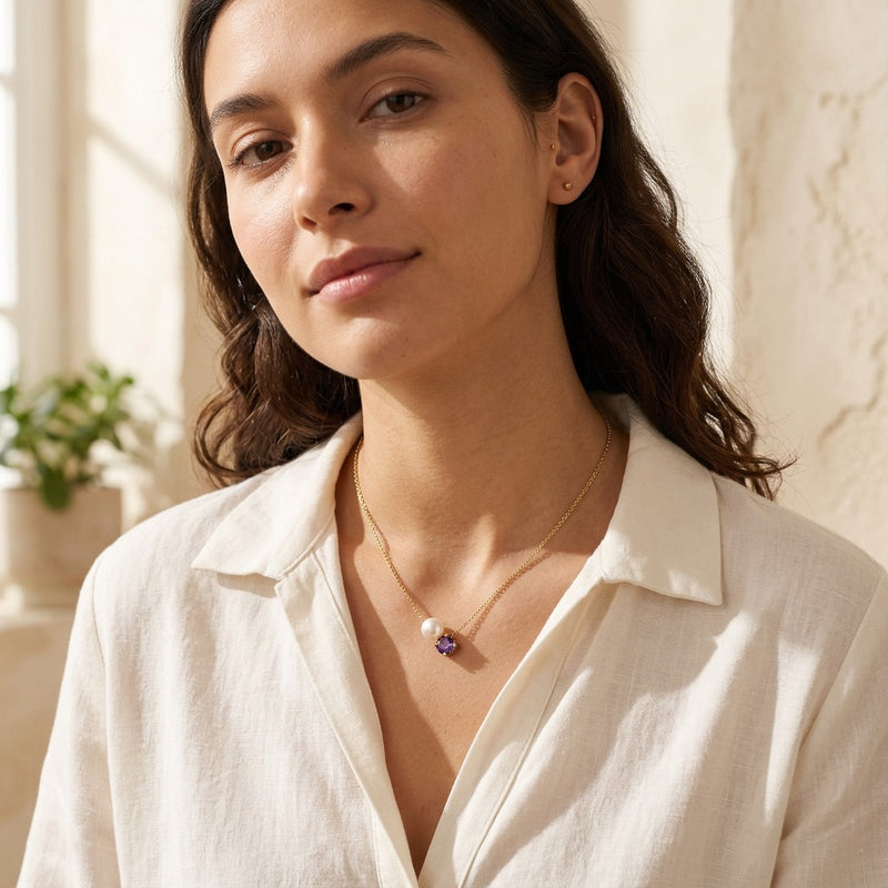 Amethyst & Pearl Necklace “Serenza”