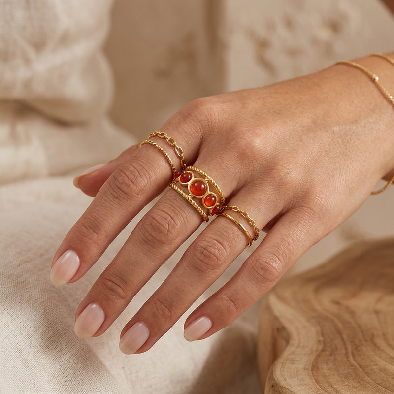 Orange Carnelian Ring "Galaxy"
