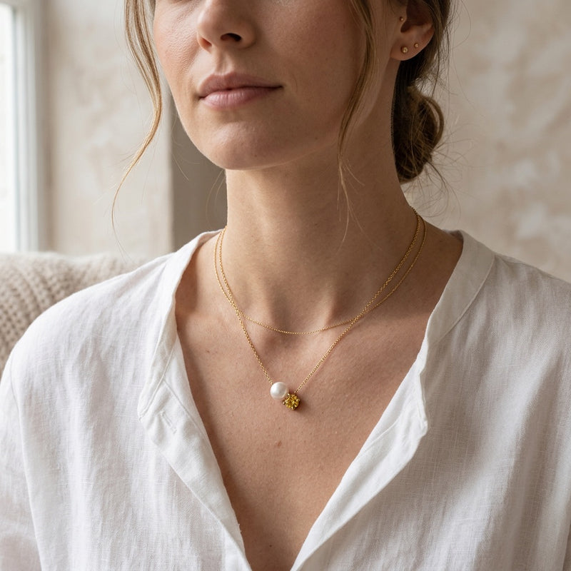 Citrine stone and Pearl Necklace “Serenza”