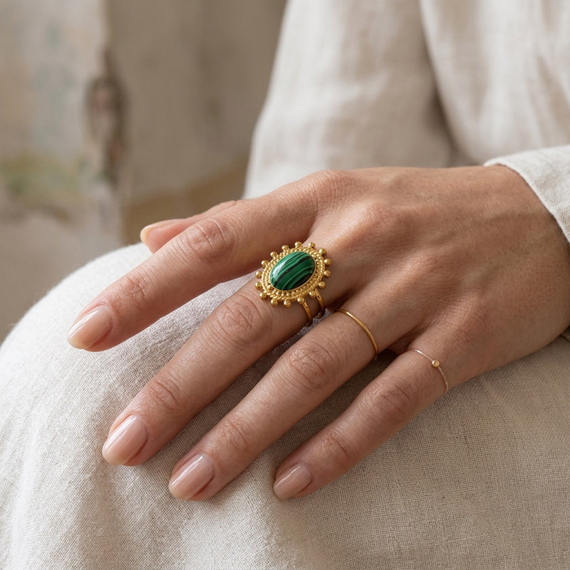 Malachite Adjustable Ring "Solenya"