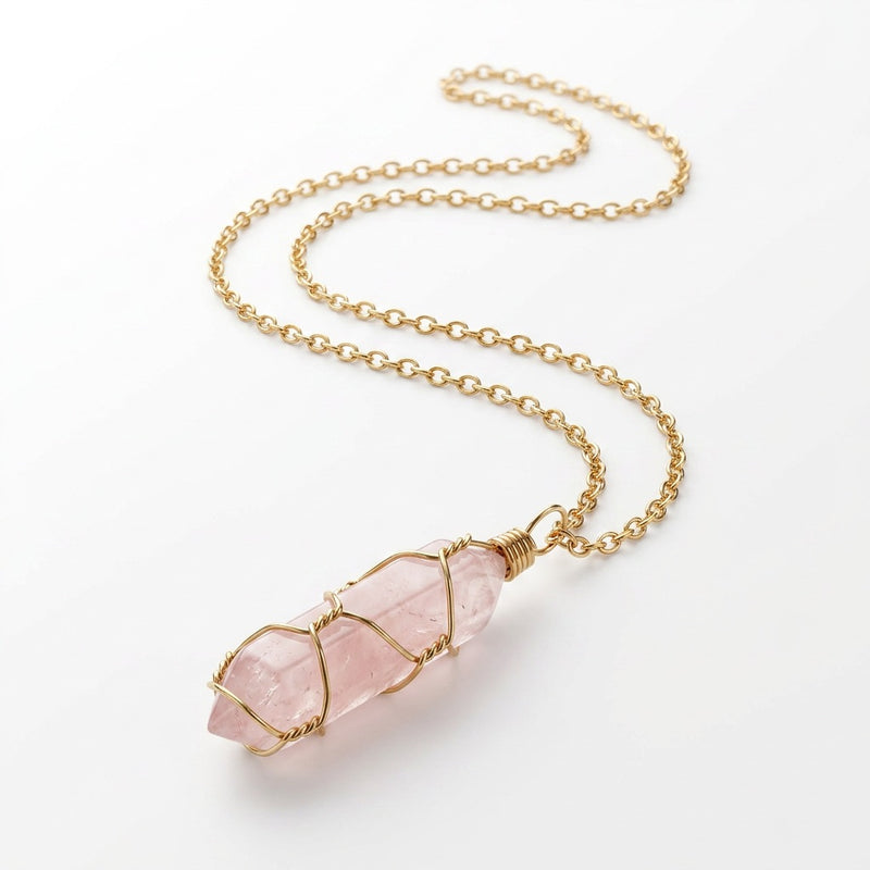 Gold Rose Quartz Necklace "Nexa Blushspire"