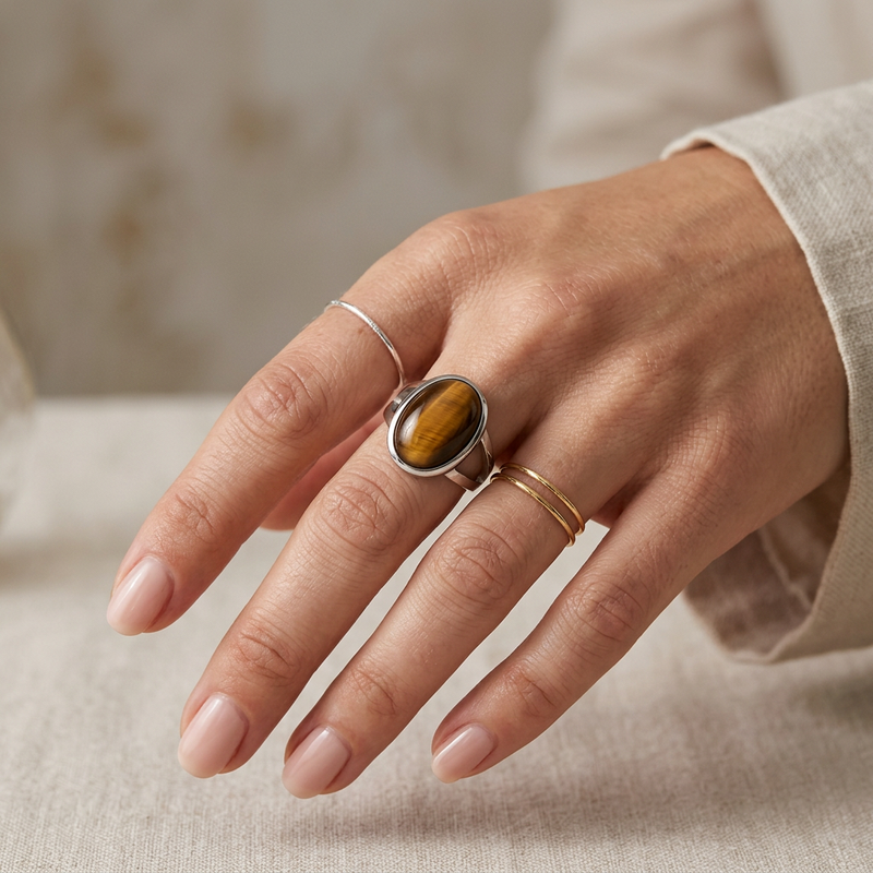 Tiger Eye Stone Ring “Golden Horizon”