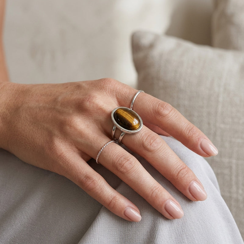 Tiger Eye Stone Adjustable Ring "Solar Drift"