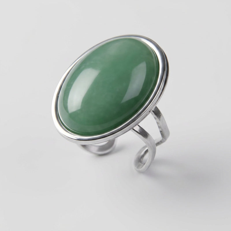 Green Aventurine Stone Adjustable Ring “Lunara Pulse”