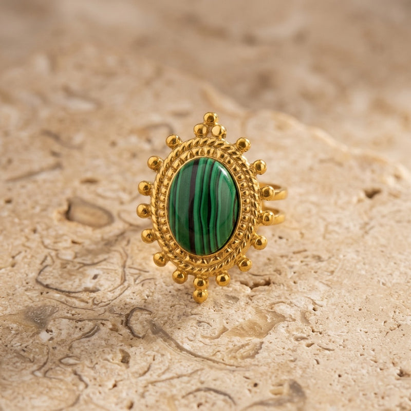 Malachite Adjustable Ring "Solenya"