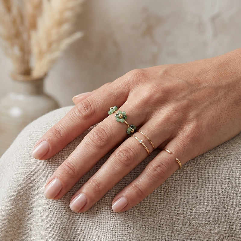 Green Onyx Ring adjustable "Flower"