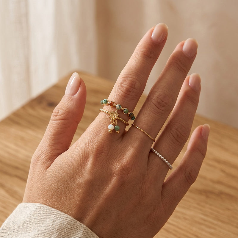 Green Onyx And Gold Ring "Luciole"
