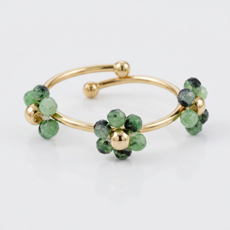 Green Onyx Ring adjustable "Flower"