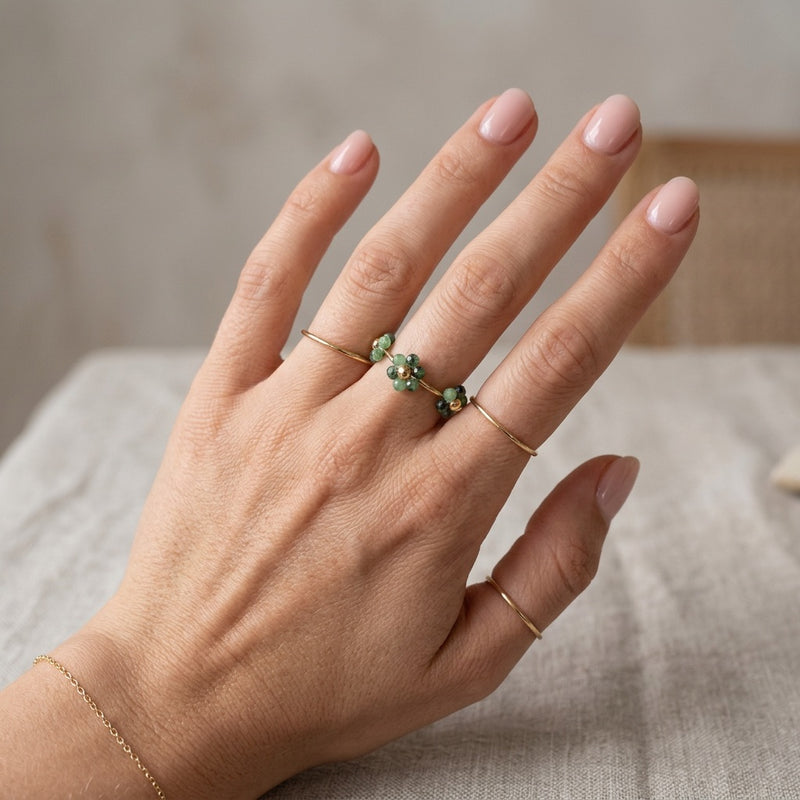 Green Onyx Ring adjustable "Flower"