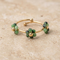 Green Onyx Ring adjustable "Flower"