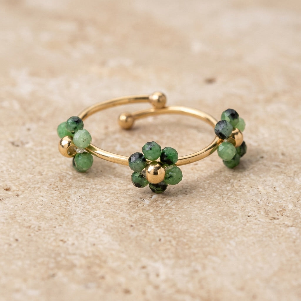 Green Onyx Ring adjustable "Flower"