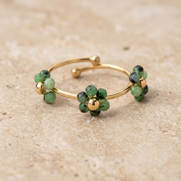 Green Onyx Ring adjustable "Flower"