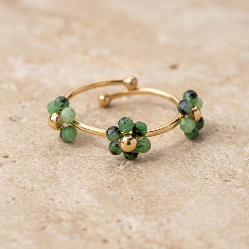 Green Onyx Ring adjustable "Flower"