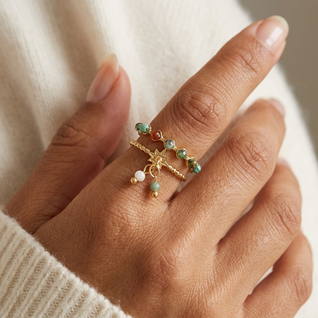 Green Onyx And Gold Ring "Luciole"