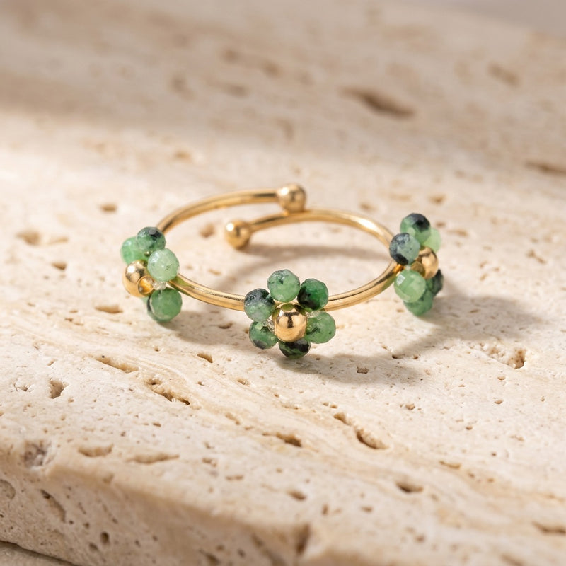 Green Onyx Ring adjustable "Flower"