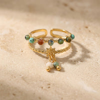 Green Onyx And Gold Ring "Luciole"