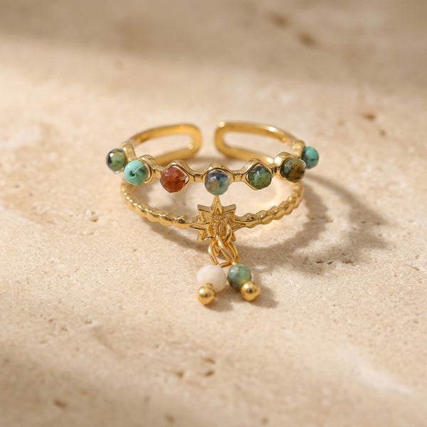 Green Onyx And Gold Ring "Luciole"