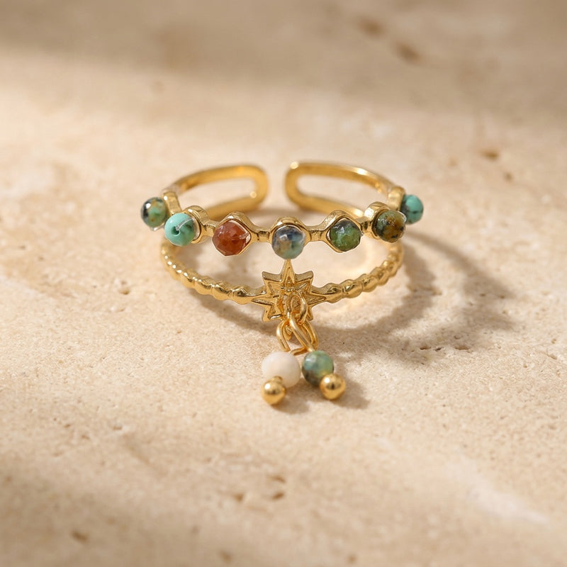 Green Onyx And Gold Ring "Luciole"