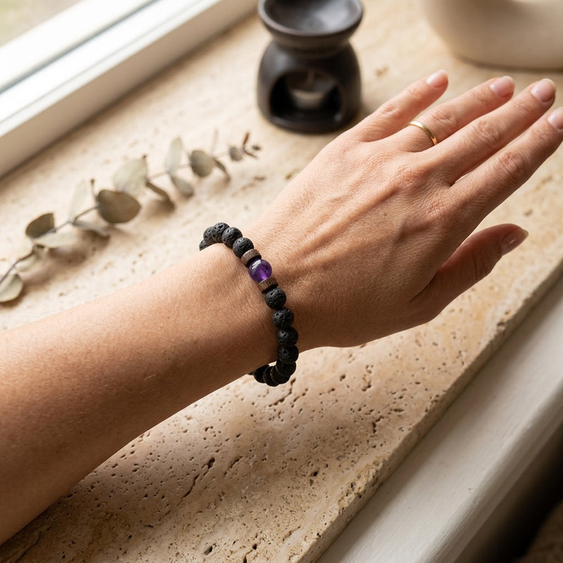 Lava Stone & Amethyst Bracelet "Falcon Veil"