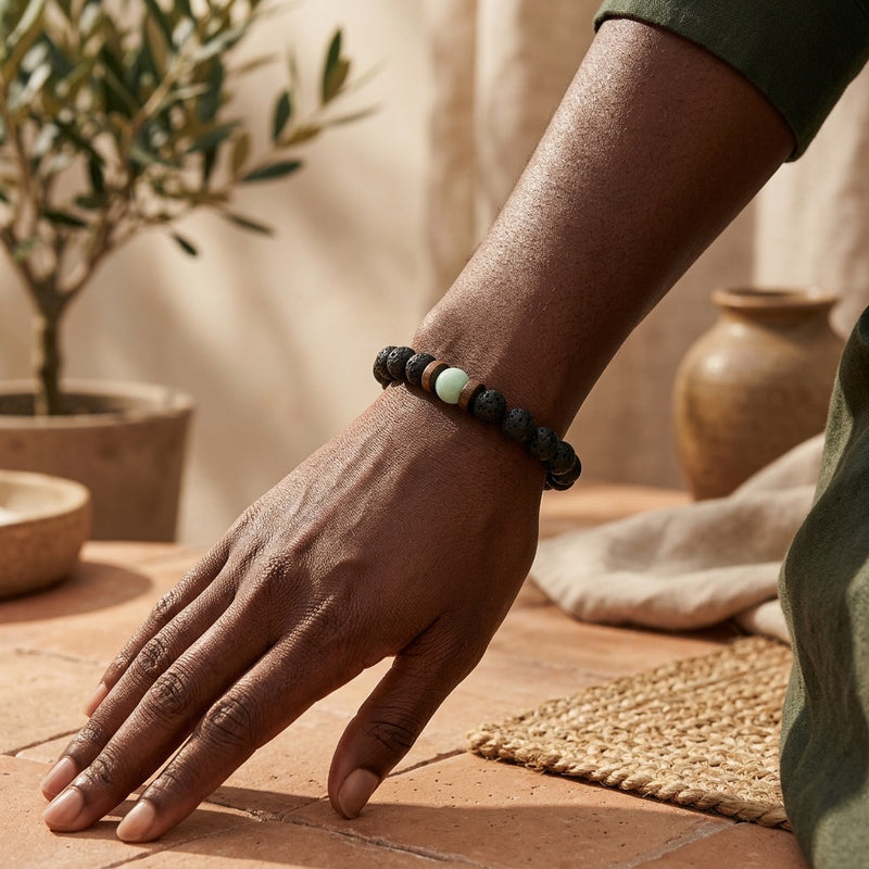 Lava Stone & Amazonite Bracelet "Falcon Veil"
