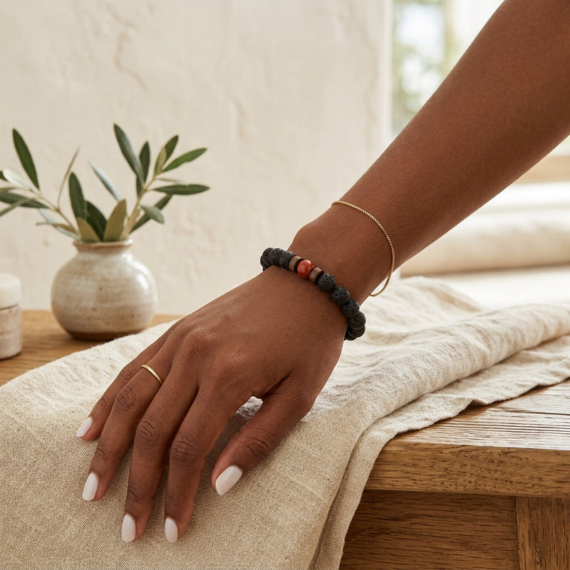 Lava Stone & Red Jasper Bracelet "Falcon Veil"