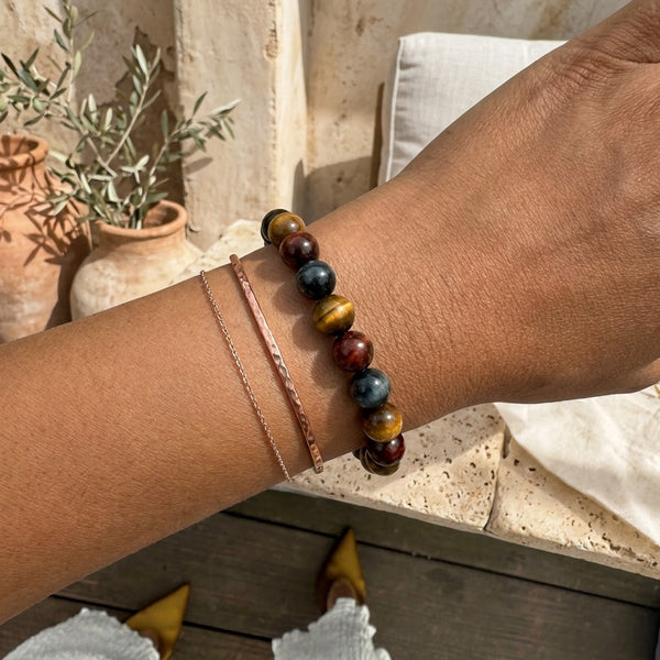 Hawk’s Eye & Tiger's Eye Stone Bead Bracelet "Aigle"