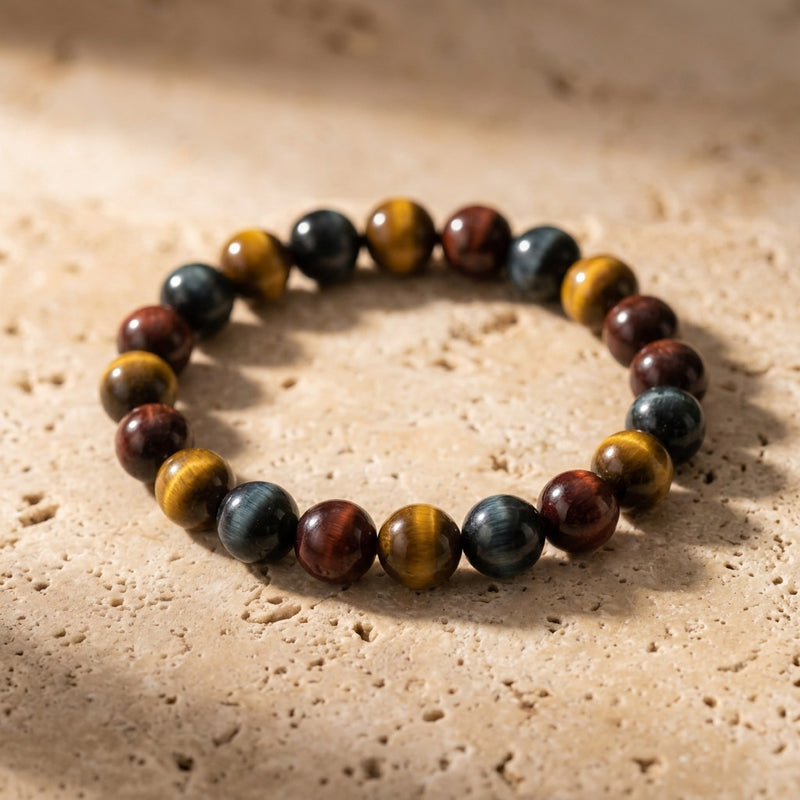 Hawk’s Eye & Tiger's Eye Stone Bead Bracelet "Aigle"