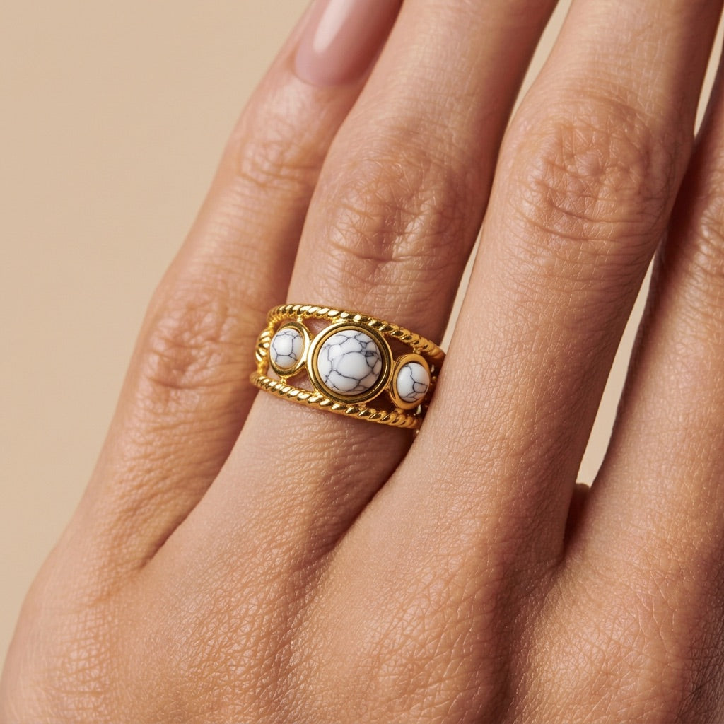 Howlite Stone Adjustable Ring “Serenya”