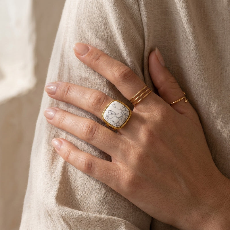 Howlite Stone Adjustable Ring "Liora"