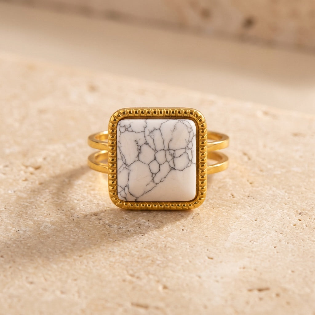 White Howlite Stone Adjustable Ring “Althea”