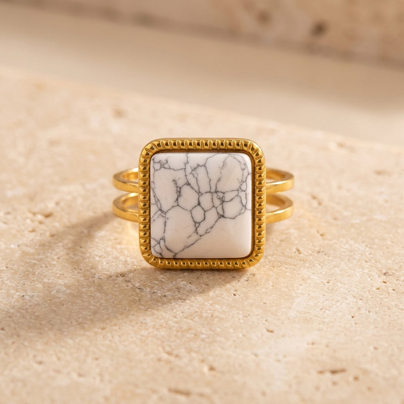 White Howlite Stone Adjustable Ring “Althea”