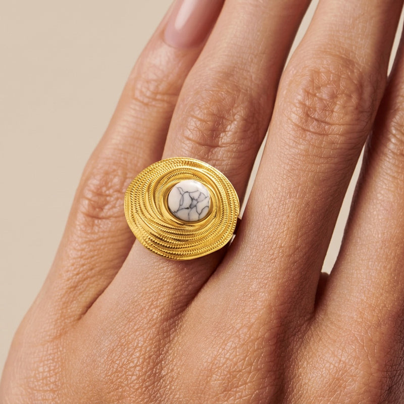 Howlite Stone Adjustable Ring "Elaryon"