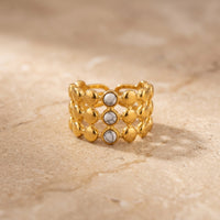 Howlite Stone Adjustable Ring “Lina Tria”