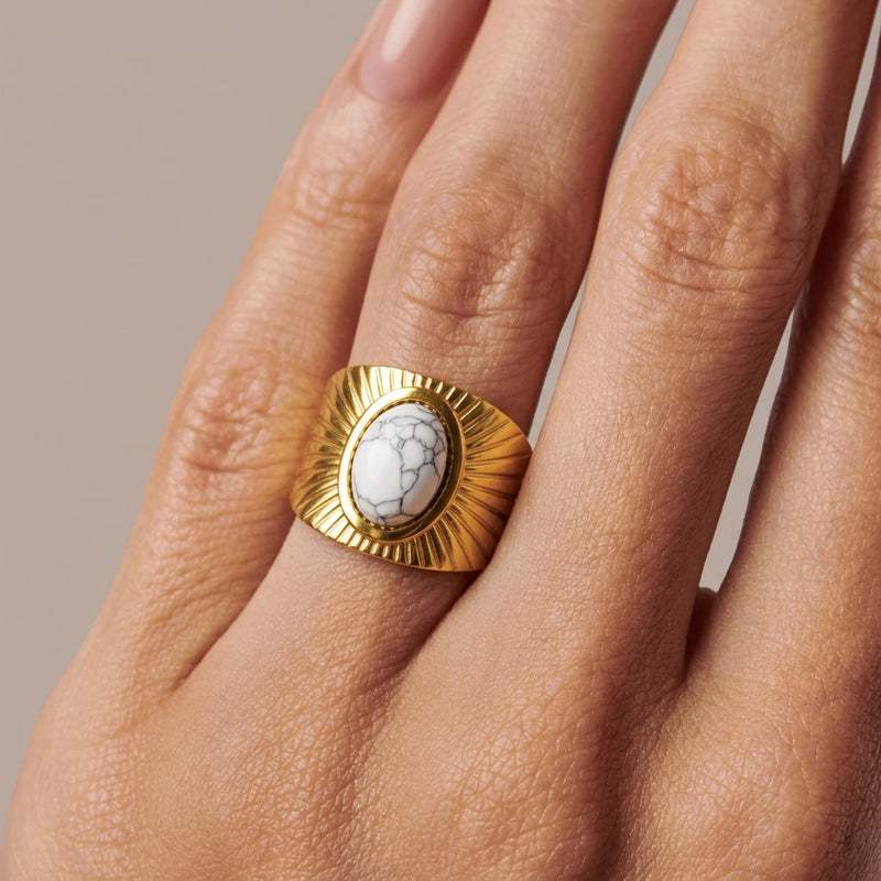 Howlite Stone Adjustable Ring "Olyne"