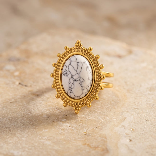White Howlite Stone Adjustable Ring “Seraya”