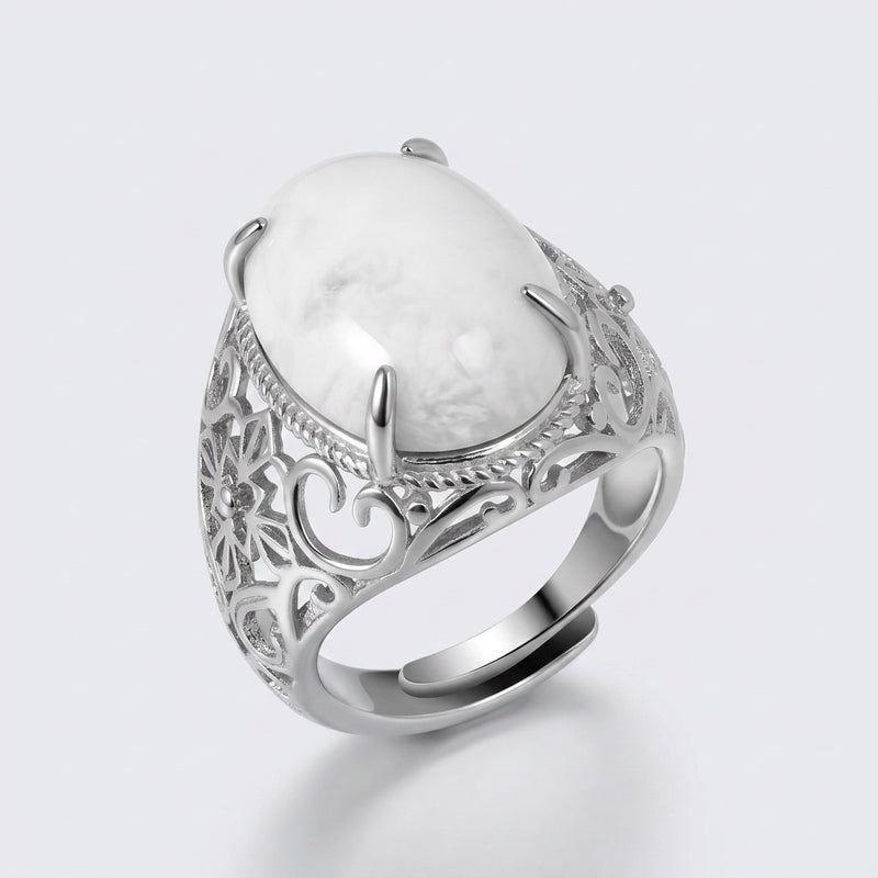 White Howlite Stone Adjustable Ring "Silent Halo"