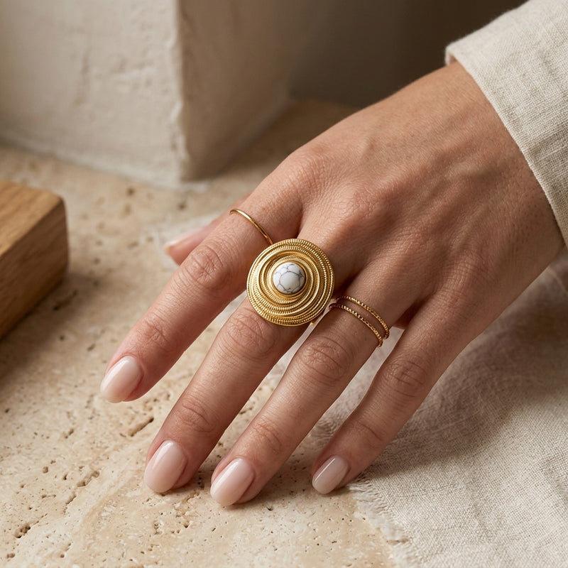 Howlite Stone Adjustable Ring "Elaryon"