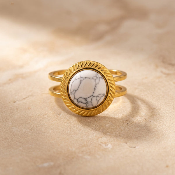 White Howlite Stone Adjustable Ring “Calyra”