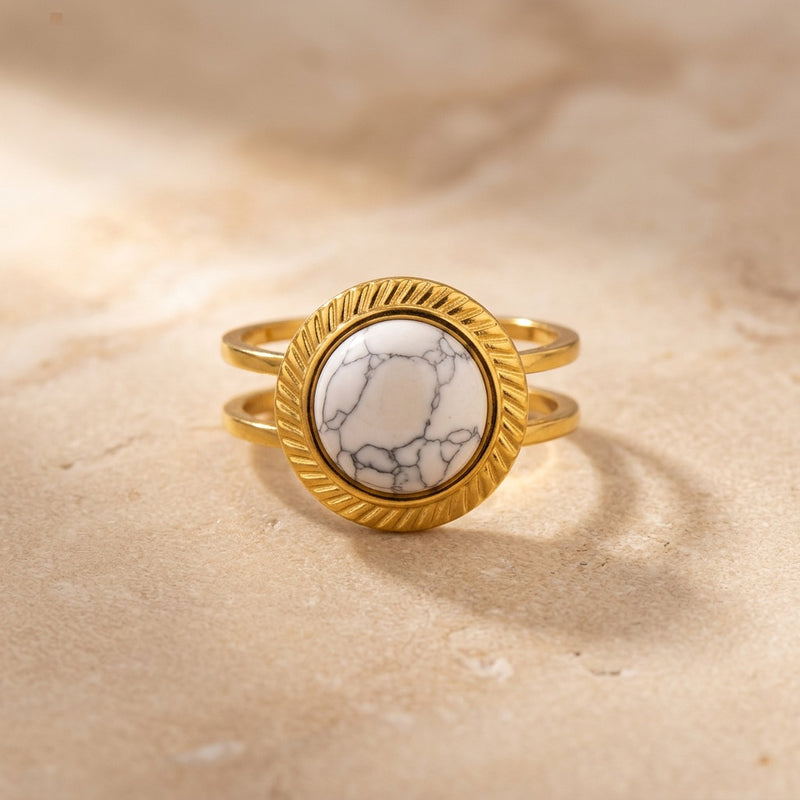 White Howlite Stone Adjustable Ring “Calyra”