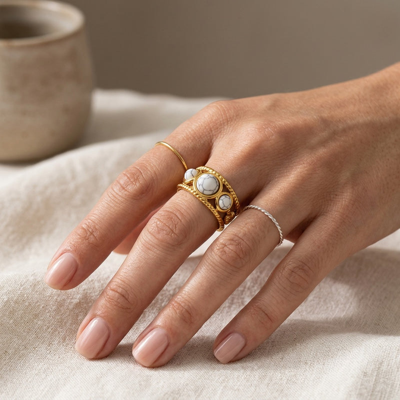 Howlite Stone Adjustable Ring “Serenya”
