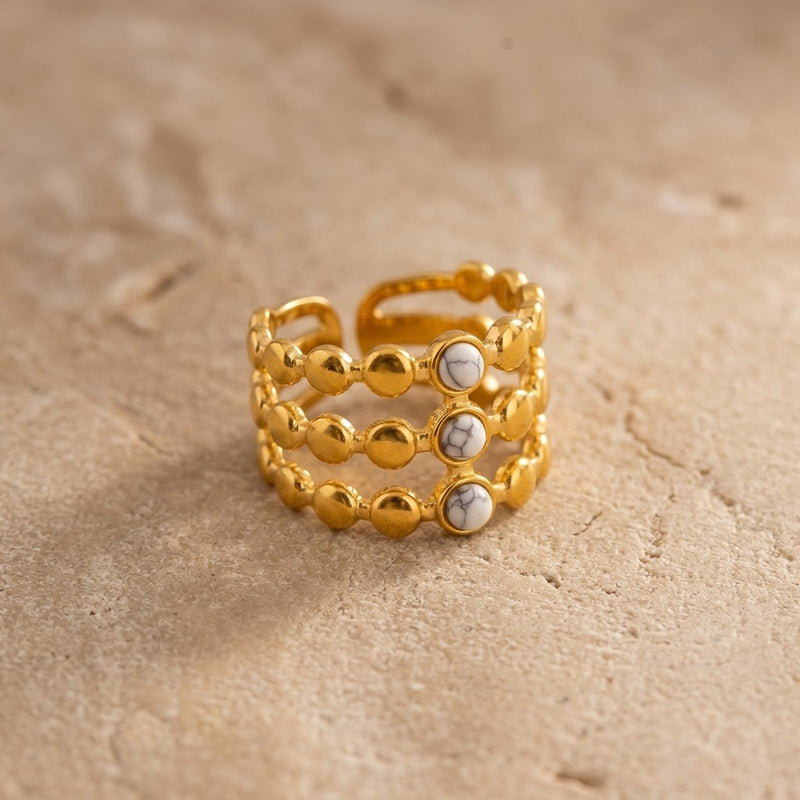 Howlite Stone Adjustable Ring “Lina Tria”