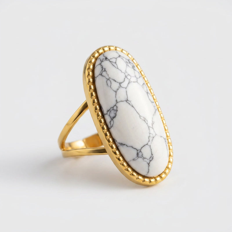 Howlite Stone Adjustable Ring “Noelya”