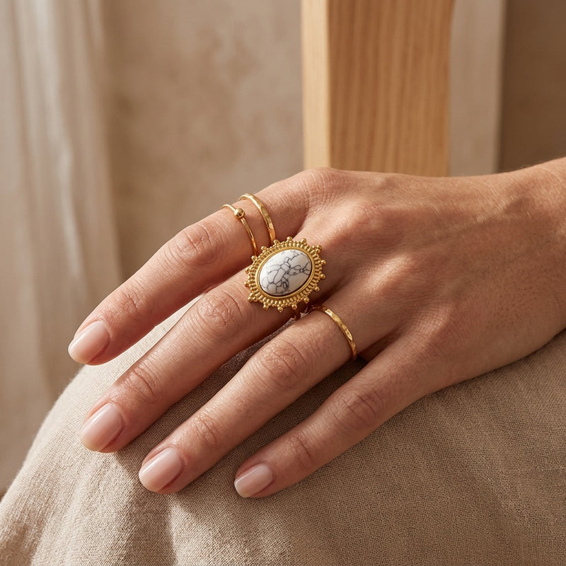 White Howlite Stone Adjustable Ring “Seraya”